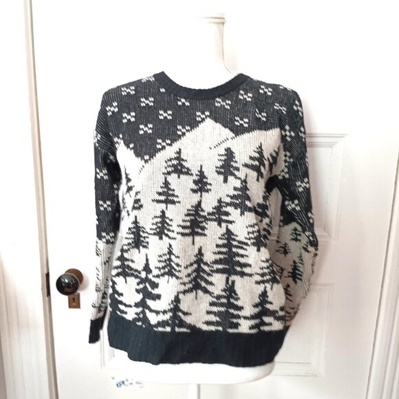 J. Crew Oversize Wool Fair Isle Snow Mountain Trees Sweater - Picture 1 of 8